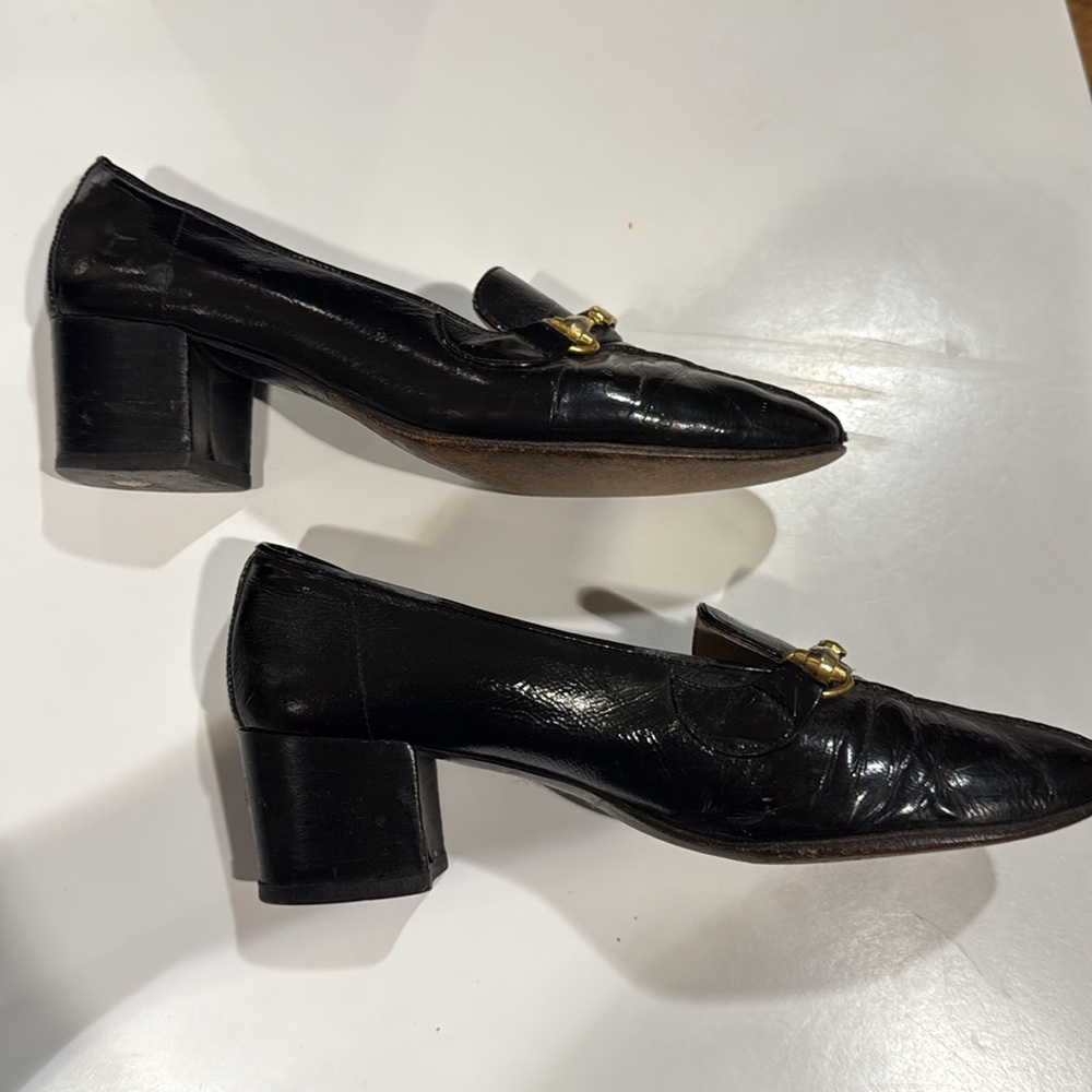 Gucci Black Leather Loafers with Gold Detail Block Heel - SOLD ON EBAY - Picture 4 of 5